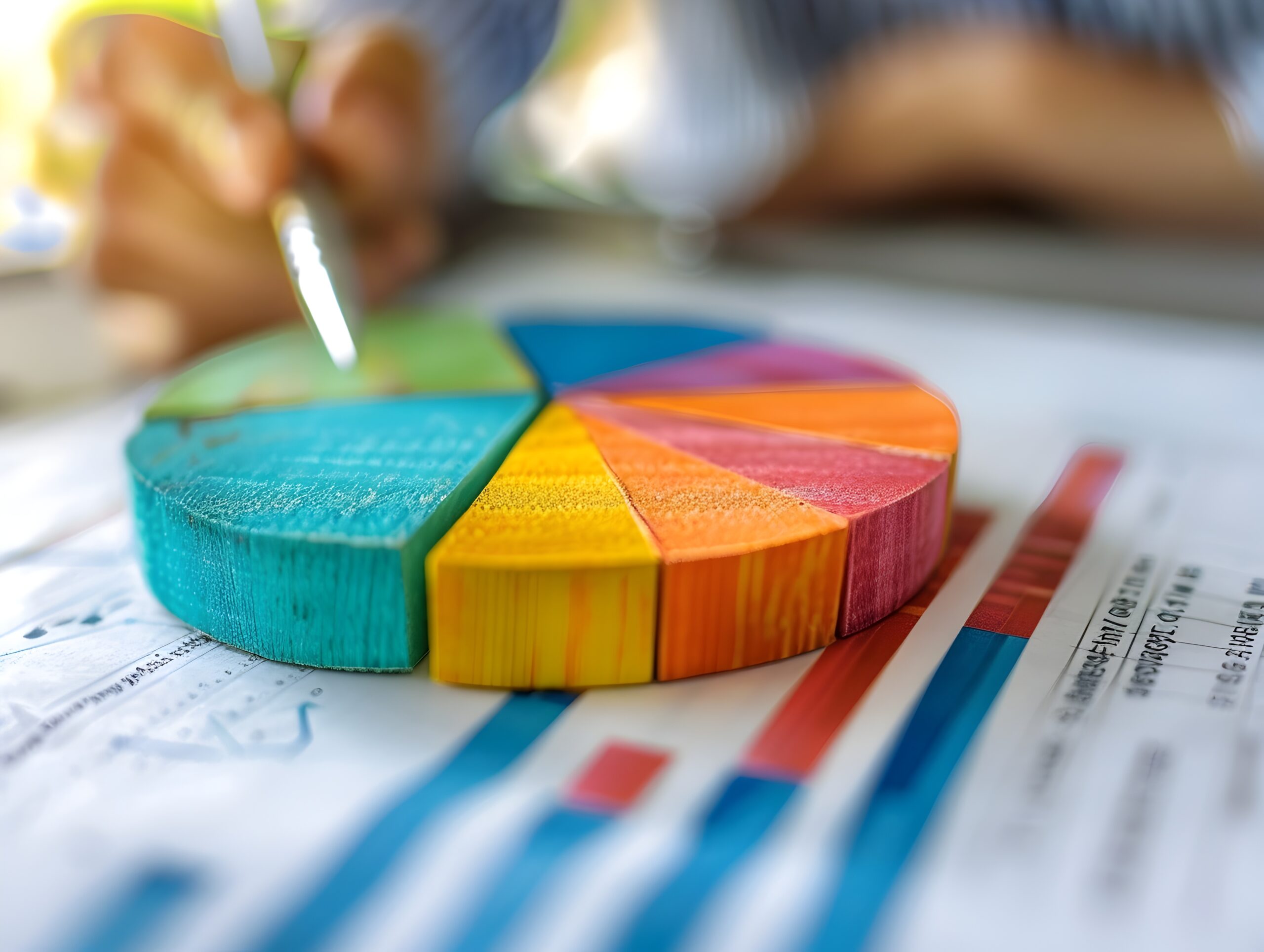 Image of a colorful pie chart image, illustrating data visualization.