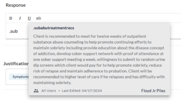 EHR software screen showing treatment recommendations with notes, emphasizing the shortcut tool for improved efficiency.