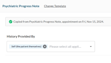 Psychiatric progress notes section in behavioral health solutions software.